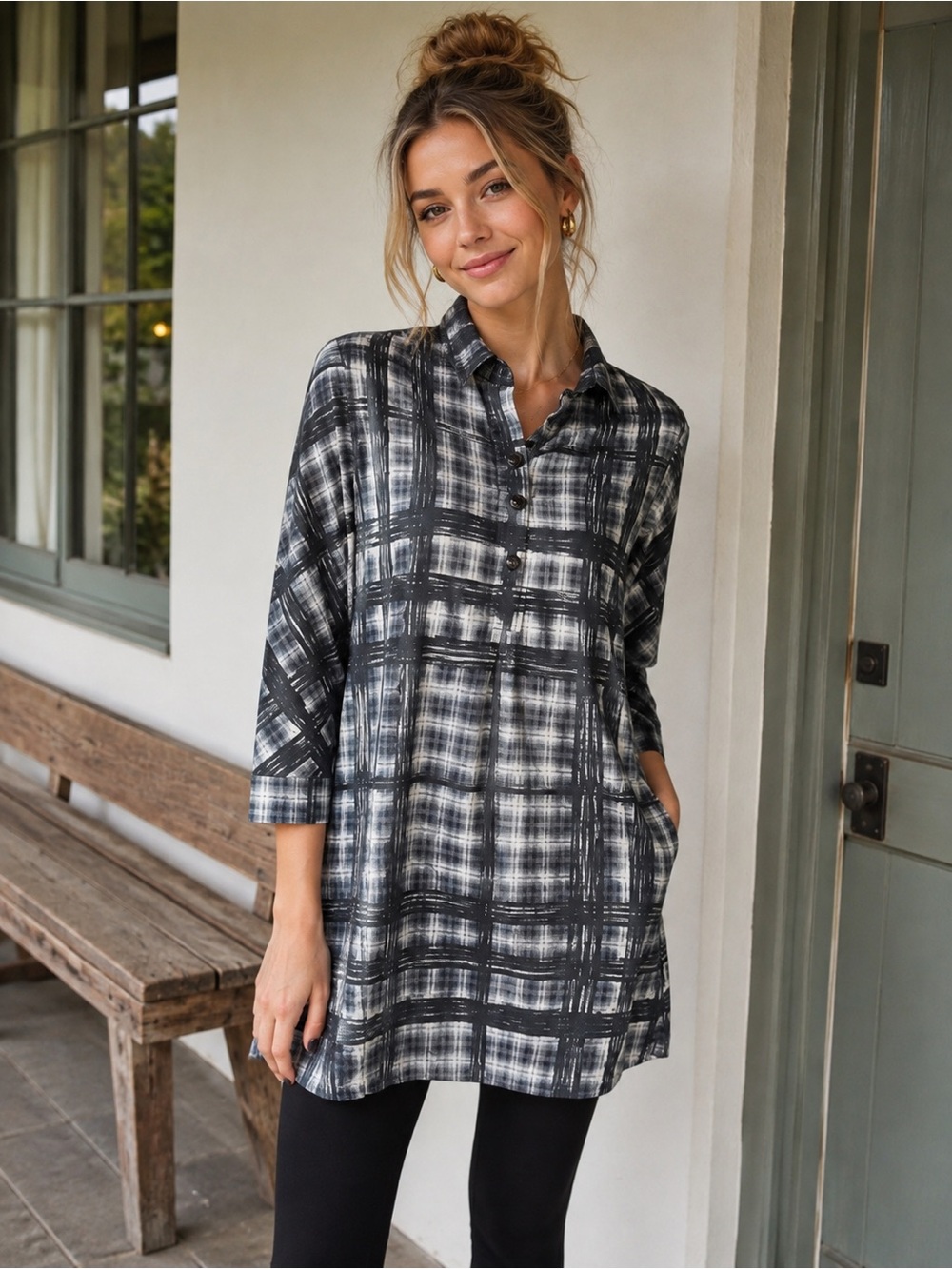 Burberry Brit Plaid Blue White Tunic Size XS
